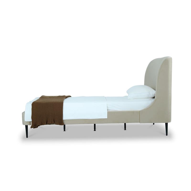 Manhattan Comfort Heather Modern Velvet/Foam Twin Bed in Cream/Black