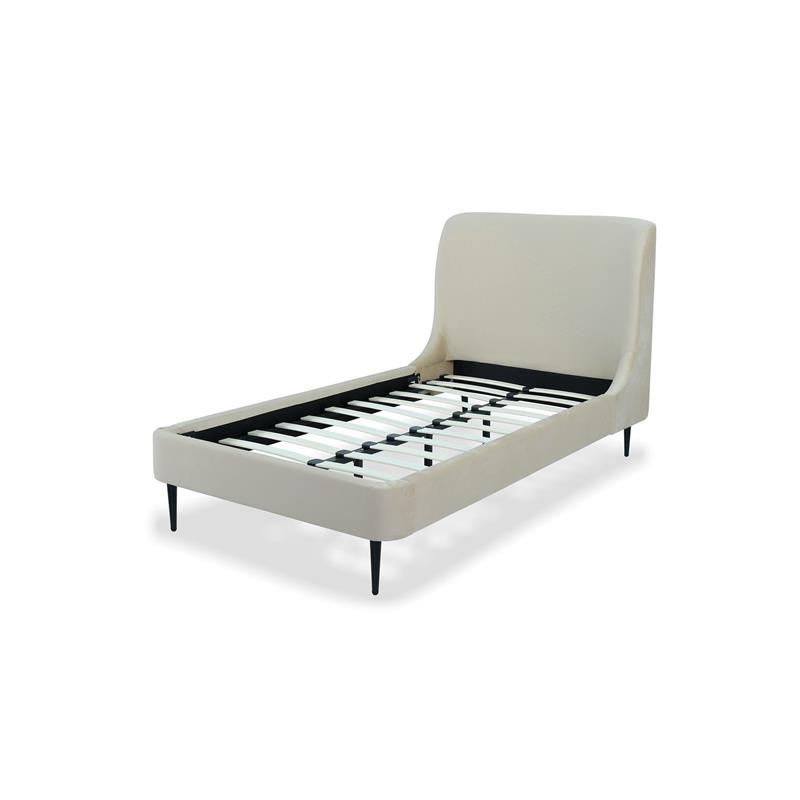 Manhattan Comfort Heather Modern Velvet/Foam Twin Bed in Cream/Black