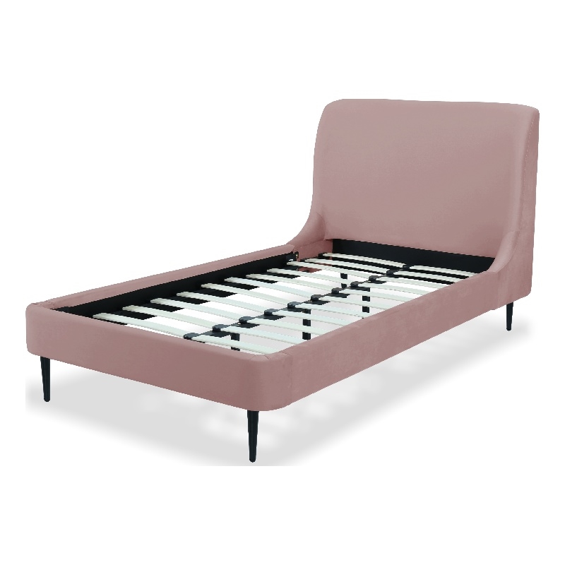 Manhattan Comfort Heather Modern Velvet/Foam Twin Bed in Blush Pink/Black