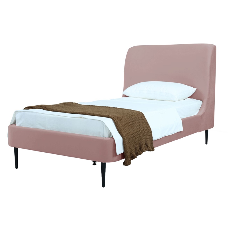 Manhattan Comfort Heather Modern Velvet/Foam Twin Bed in Blush Pink/Black