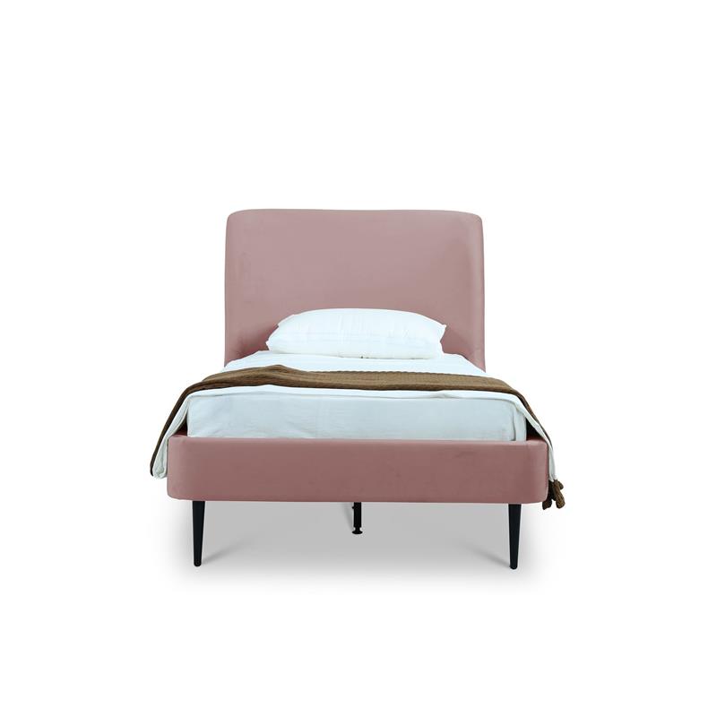 Manhattan Comfort Heather Modern Velvet/Foam Twin Bed in Blush Pink/Black