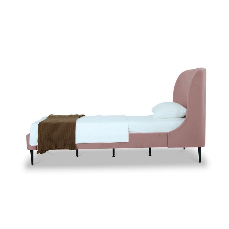 Manhattan Comfort Heather Modern Velvet/Foam Twin Bed in Blush Pink/Black