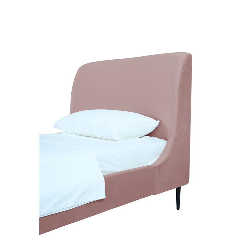 Manhattan Comfort Heather Modern Velvet/Foam Twin Bed in Blush Pink/Black