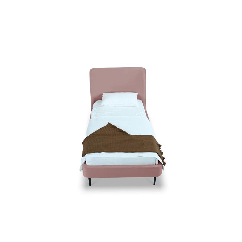 Manhattan Comfort Heather Modern Velvet/Foam Twin Bed in Blush Pink/Black