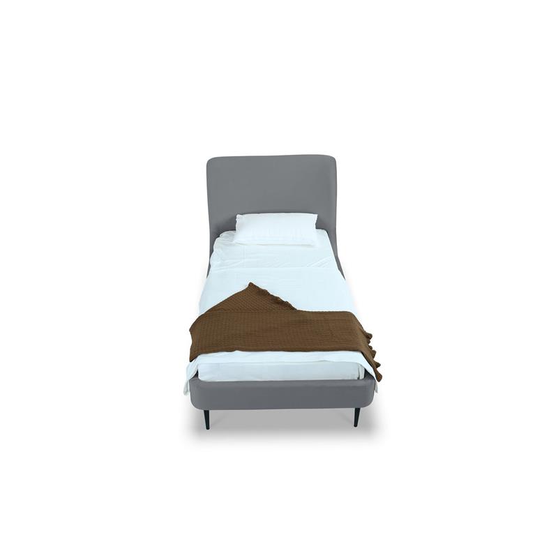 Manhattan Comfort Heather Modern Velvet/Foam Twin Bed in Gray/Black