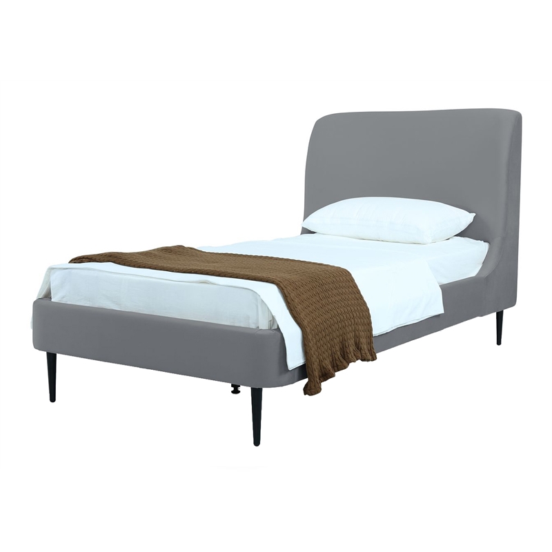 Manhattan Comfort Heather Modern Velvet/Foam Twin Bed in Gray/Black