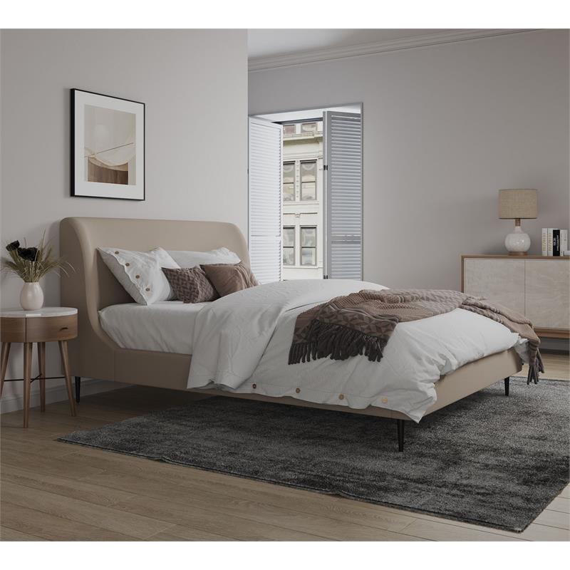 Manhattan Comfort Heather Modern Velvet/Foam Twin Bed in Taupe/Black