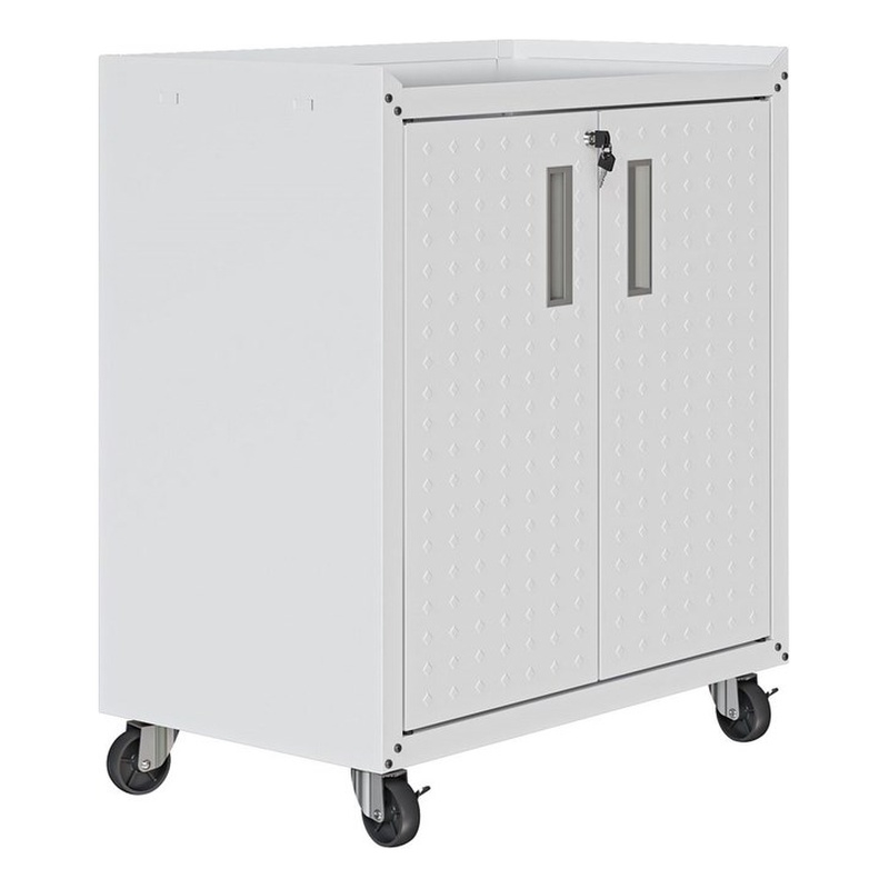 Manhattan Comfort Fortress Metal Mobile Garage Cabinet with Shelves in White