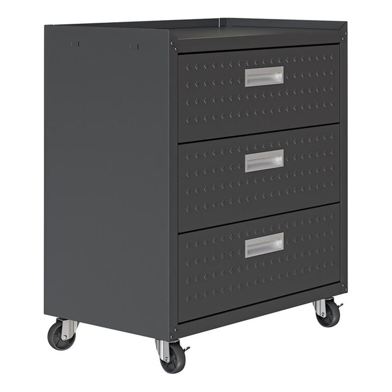 Manhattan Comfort Fortress Metal Mobile Garage Chest with Drawers in Charcoal