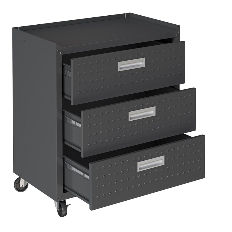 Manhattan Comfort Fortress Metal Mobile Garage Chest with Drawers in Charcoal