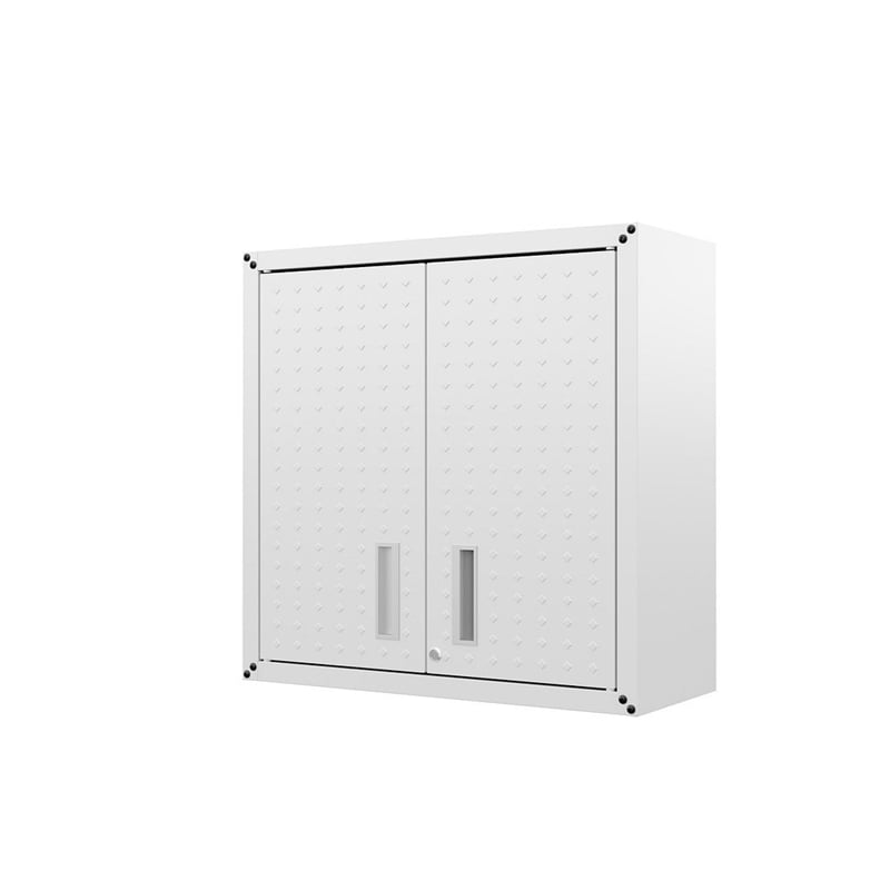 Manhattan Comfort Fortress Metal Floating Garage Cabinets in White (Set of 2)