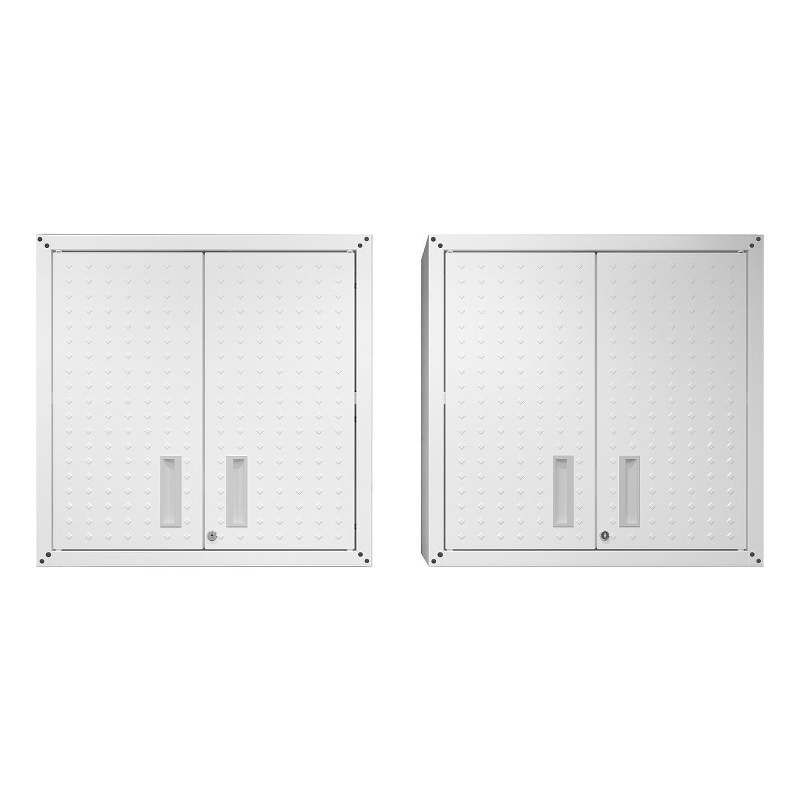 Manhattan Comfort Fortress Metal Floating Garage Cabinets in White (Set of 2)