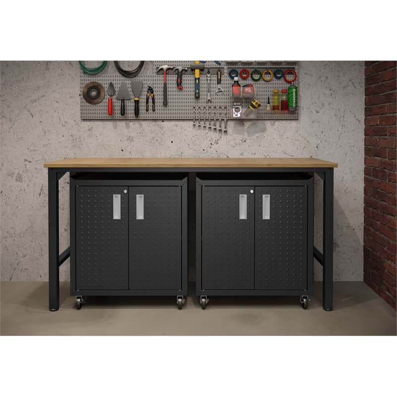 Manhattan Comfort Fortress 3-Piece Wood Garage Cabinet Set 1.0 in Charcoal