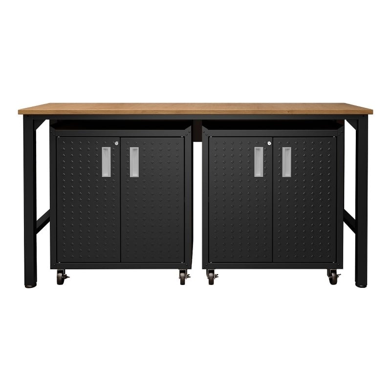 Manhattan Comfort Fortress 3-Piece Wood Garage Cabinet Set 1.0 in Charcoal