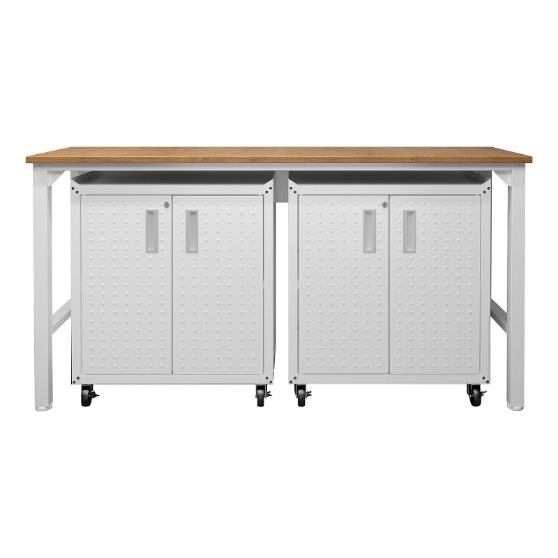 Manhattan Comfort Fortress 3-Piece Wood Garage Cabinet Set 1.0 in White