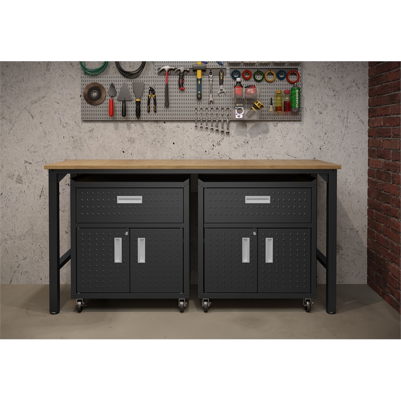 Manhattan Comfort Fortress 3-Piece Wood Garage Cabinet Set 4.0 in Charcoal