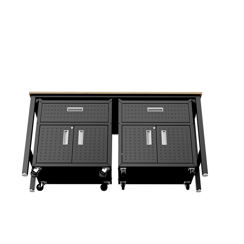 Manhattan Comfort Fortress 3-Piece Wood Garage Cabinet Set 4.0 in Charcoal