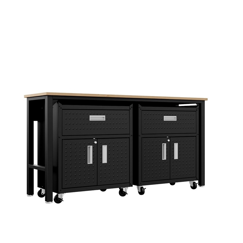 Manhattan Comfort Fortress 3-Piece Wood Garage Cabinet Set 4.0 in Charcoal