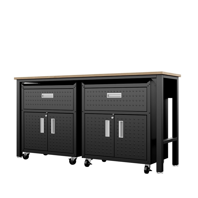 Manhattan Comfort Fortress 3-Piece Wood Garage Cabinet Set 4.0 in Charcoal