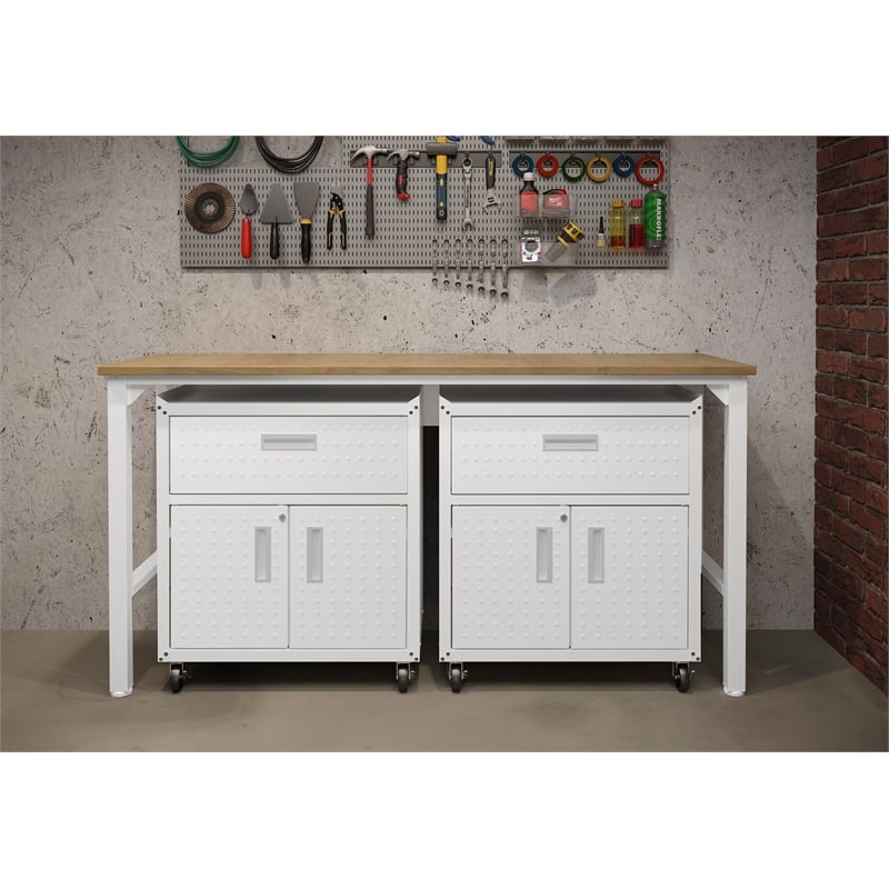Manhattan Comfort Fortress 3-Piece Wood Garage Cabinet Set 4.0 in White