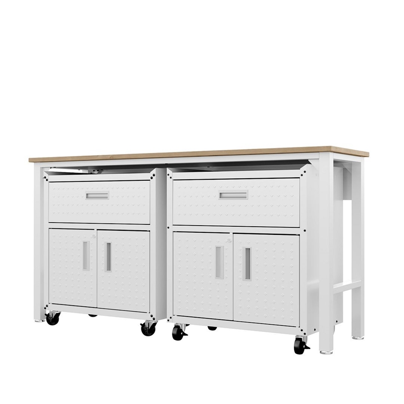 Manhattan Comfort Fortress 3-Piece Wood Garage Cabinet Set 4.0 in White