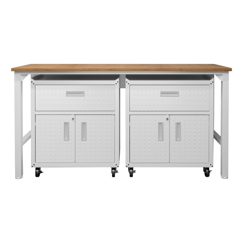 Manhattan Comfort Fortress 3-Piece Wood Garage Cabinet Set 4.0 in White