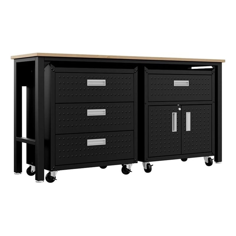 Manhattan Comfort Fortress 3-Piece Wood Garage Cabinet Set 5.0 in Charcoal