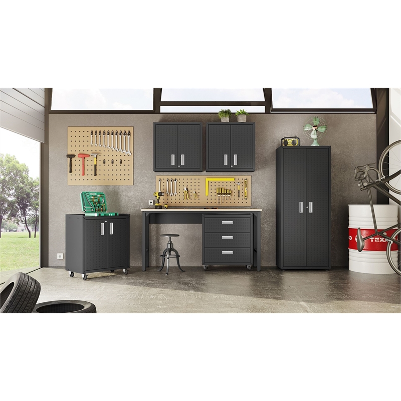 Manhattan Comfort Fortress 3-Piece Wood Garage Cabinet Set 5.0 in Charcoal