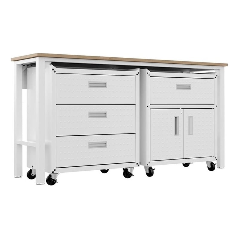 Manhattan Comfort Fortress 3-Piece Wood Garage Cabinet Set 5.0 in White