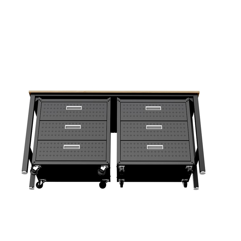 Manhattan Comfort Fortress 3-Piece Wood Garage Cabinet Set 6.0 in Charcoal