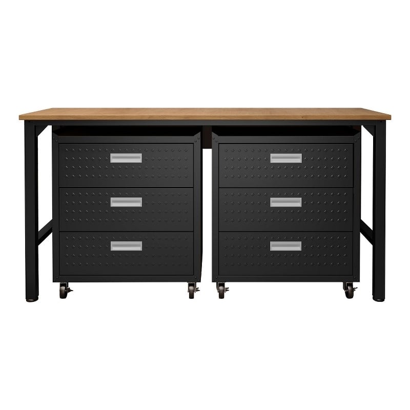 Manhattan Comfort Fortress 3-Piece Wood Garage Cabinet Set 6.0 in Charcoal