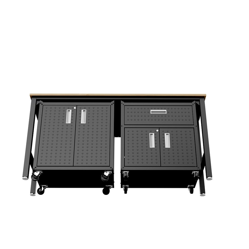 Manhattan Comfort Fortress 3-Piece Wood Garage Cabinet Set 2.0 in Charcoal
