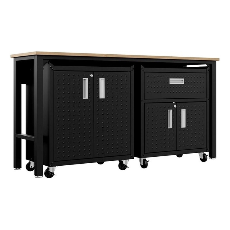 Manhattan Comfort Fortress 3-Piece Wood Garage Cabinet Set 2.0 in Charcoal
