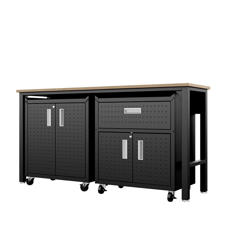 Manhattan Comfort Fortress 3-Piece Wood Garage Cabinet Set 2.0 in Charcoal
