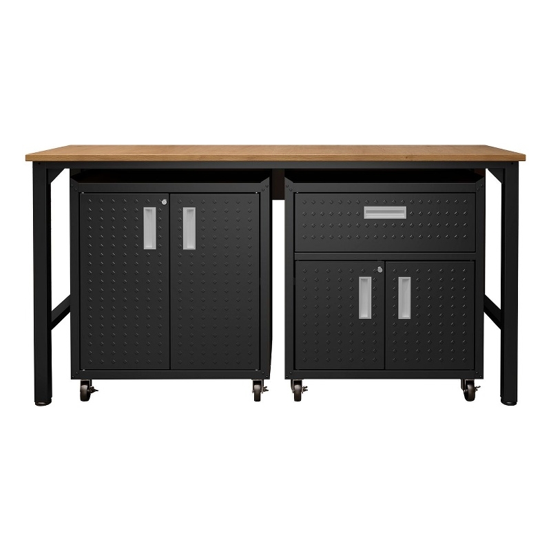 Manhattan Comfort Fortress 3-Piece Wood Garage Cabinet Set 2.0 in Charcoal