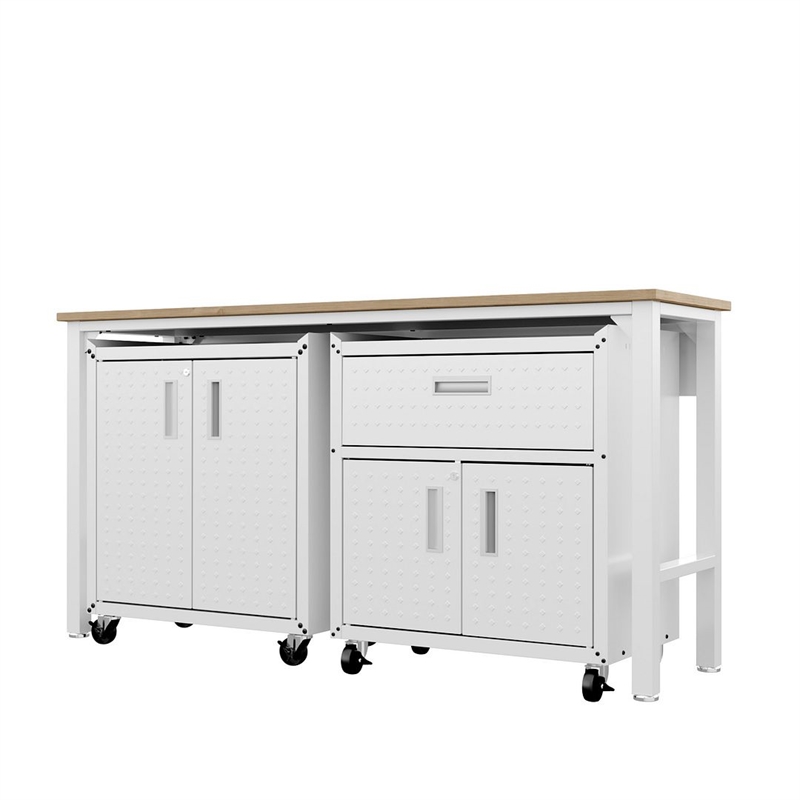Manhattan Comfort Fortress 3-Piece Wood Garage Cabinet Set 2.0 in White