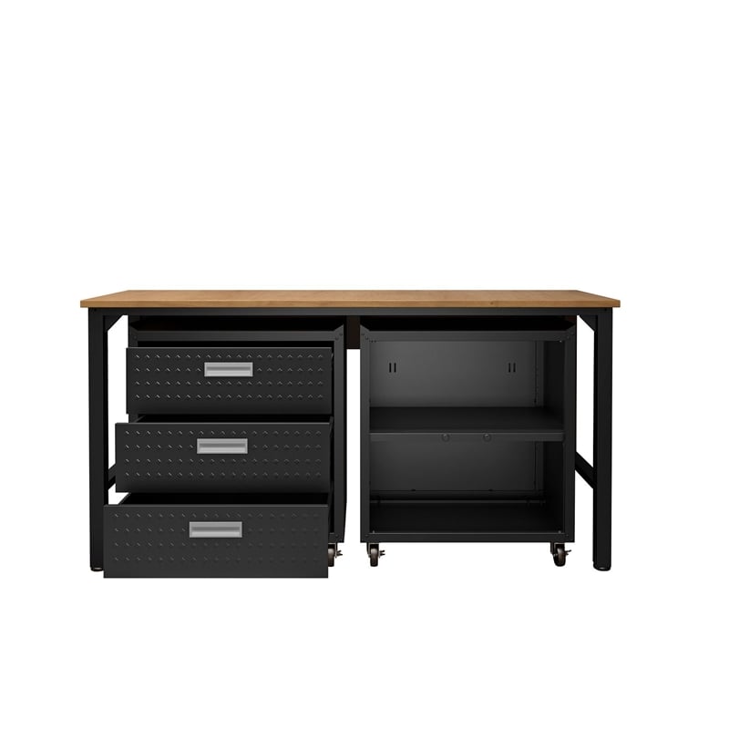 Manhattan Comfort Fortress 3-Piece Wood Garage Cabinet Set 3.0 in Charcoal