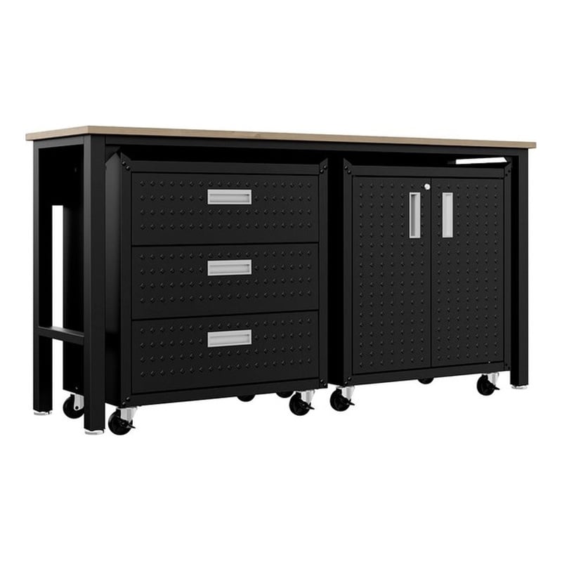 Manhattan Comfort Fortress 3-Piece Wood Garage Cabinet Set 3.0 in Charcoal