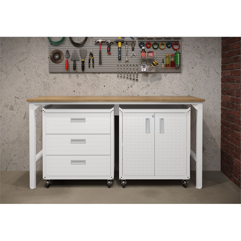 Manhattan Comfort Fortress 3-Piece Wood Garage Cabinet Set 3.0 in White