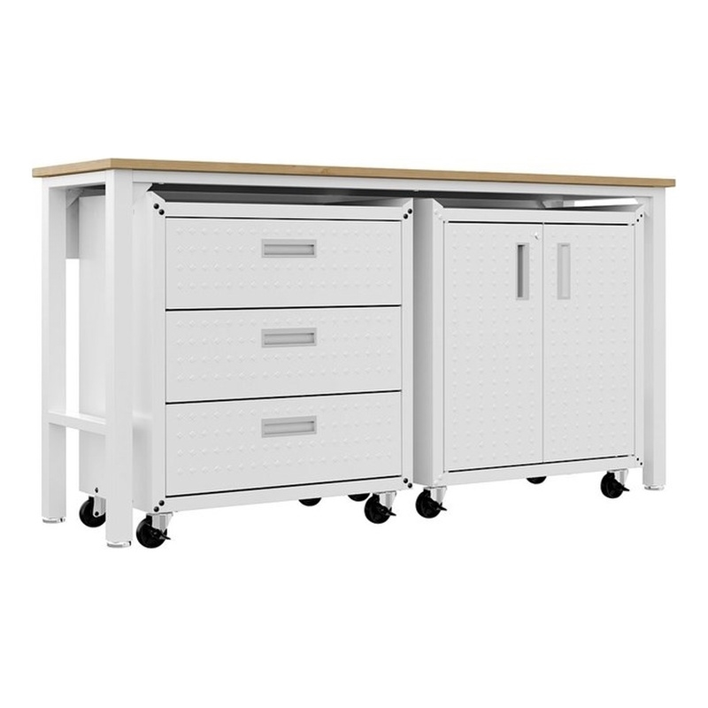 Manhattan Comfort Fortress 3-Piece Wood Garage Cabinet Set 3.0 in White