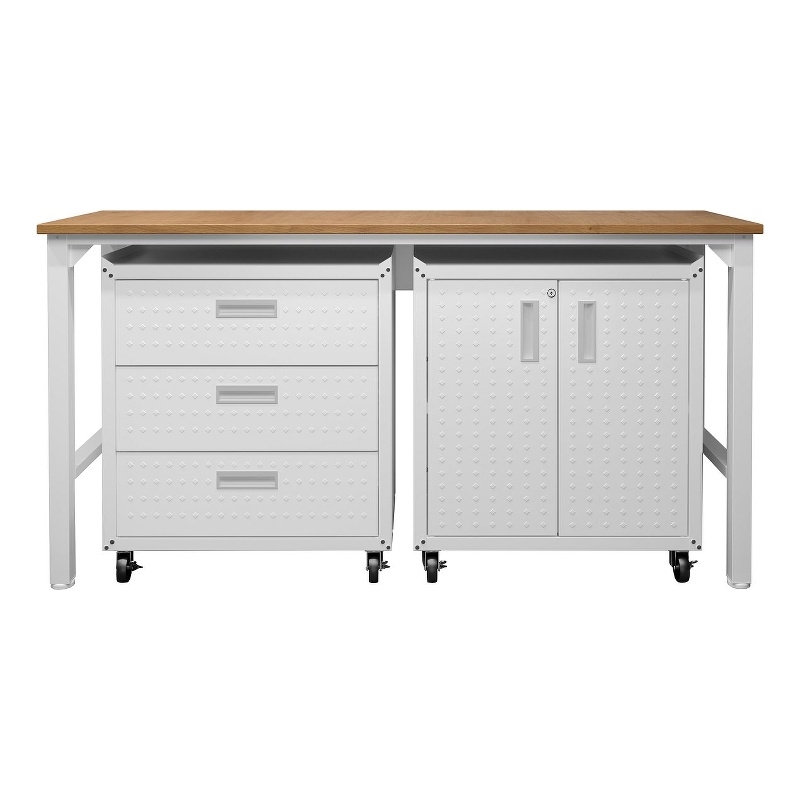 Manhattan Comfort Fortress 3-Piece Wood Garage Cabinet Set 3.0 in White