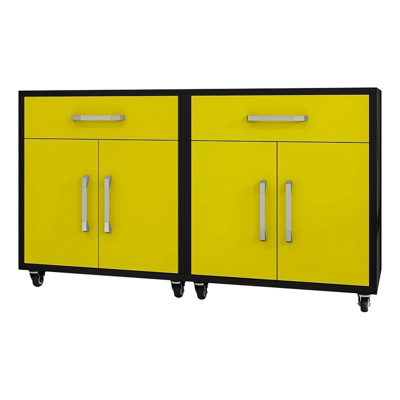 Manhattan Comfort Eiffel 2-Piece Wood Mobile Garage Cabinets in Yellow