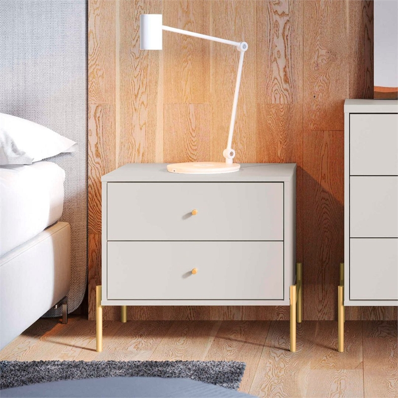 Manhattan Comfort Jasper Engineered Wood Nightstands in White (Set of 2)