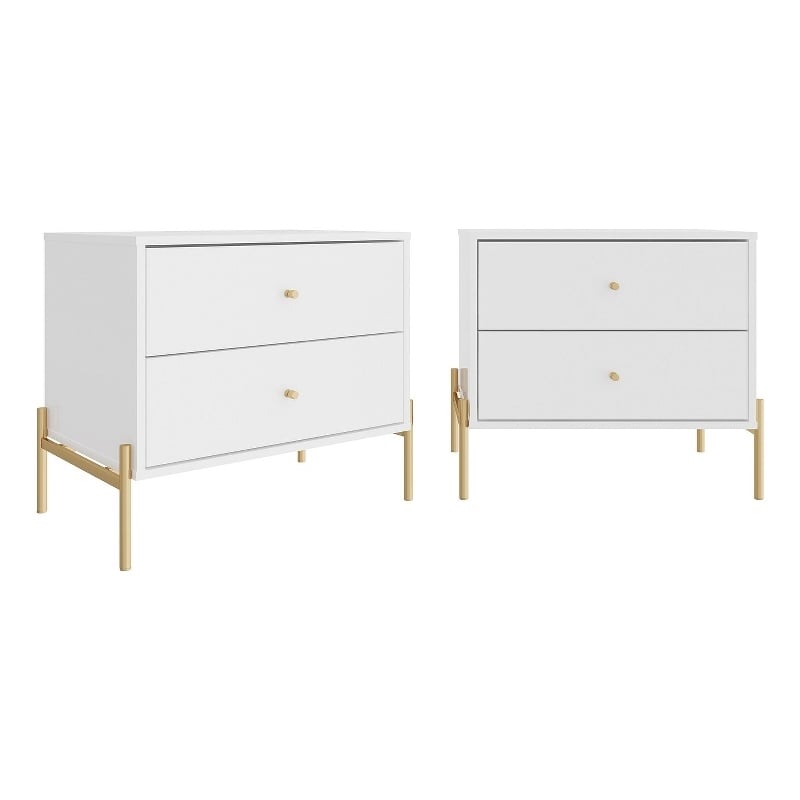 Manhattan Comfort Jasper Engineered Wood Nightstands in White (Set of 2)