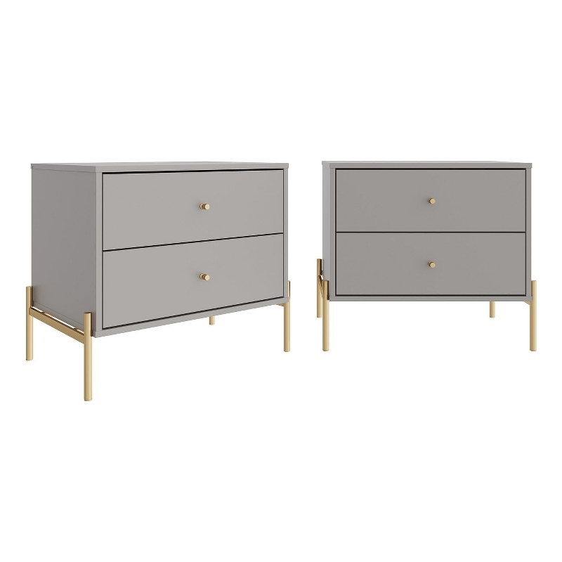 Manhattan Comfort Jasper Engineered Wood Nightstands in Gray (Set of 2)