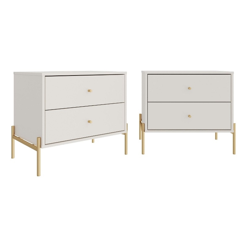 Manhattan Comfort Jasper Engineered Wood Nightstands in Off White (Set of 2)