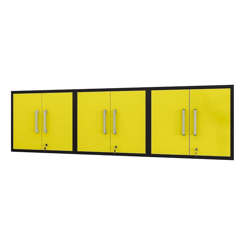 Manhattan Comfort Eiffel 3-Piece Wood Floating Garage Cabinets in Yellow