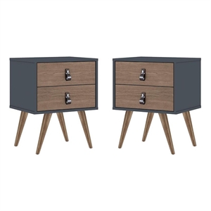 manhattan comfort amber nightstand faux leather handles blue & nature set of 2