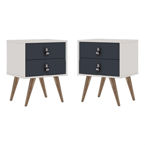 manhattan comfort amber nightstand faux leather handles white & blue (set of 2)
