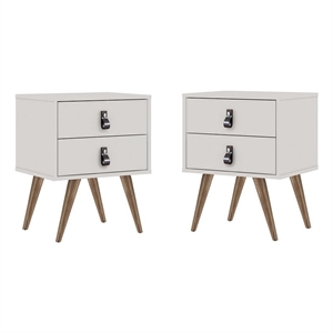 manhattan comfort amber nightstand faux leather handles white (set of 2)